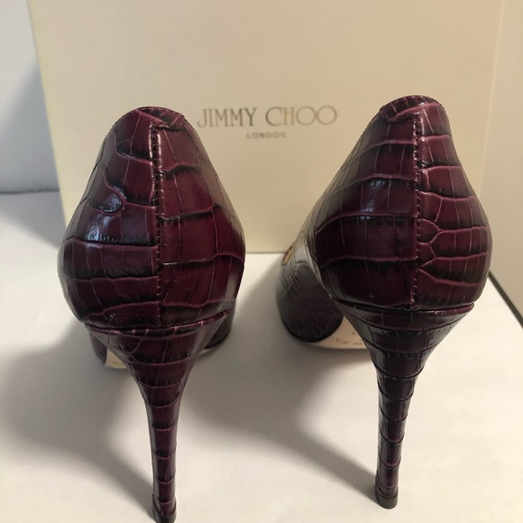 Jimmy Choo Vikki Plum Glossy Mock Croc Pumps - Picture 3 of 6
